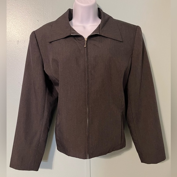 Worthington Jacket Zip Up Dark Gray Pockets Shoulder‎ Pads Size 14P - Picture 1 of 13
